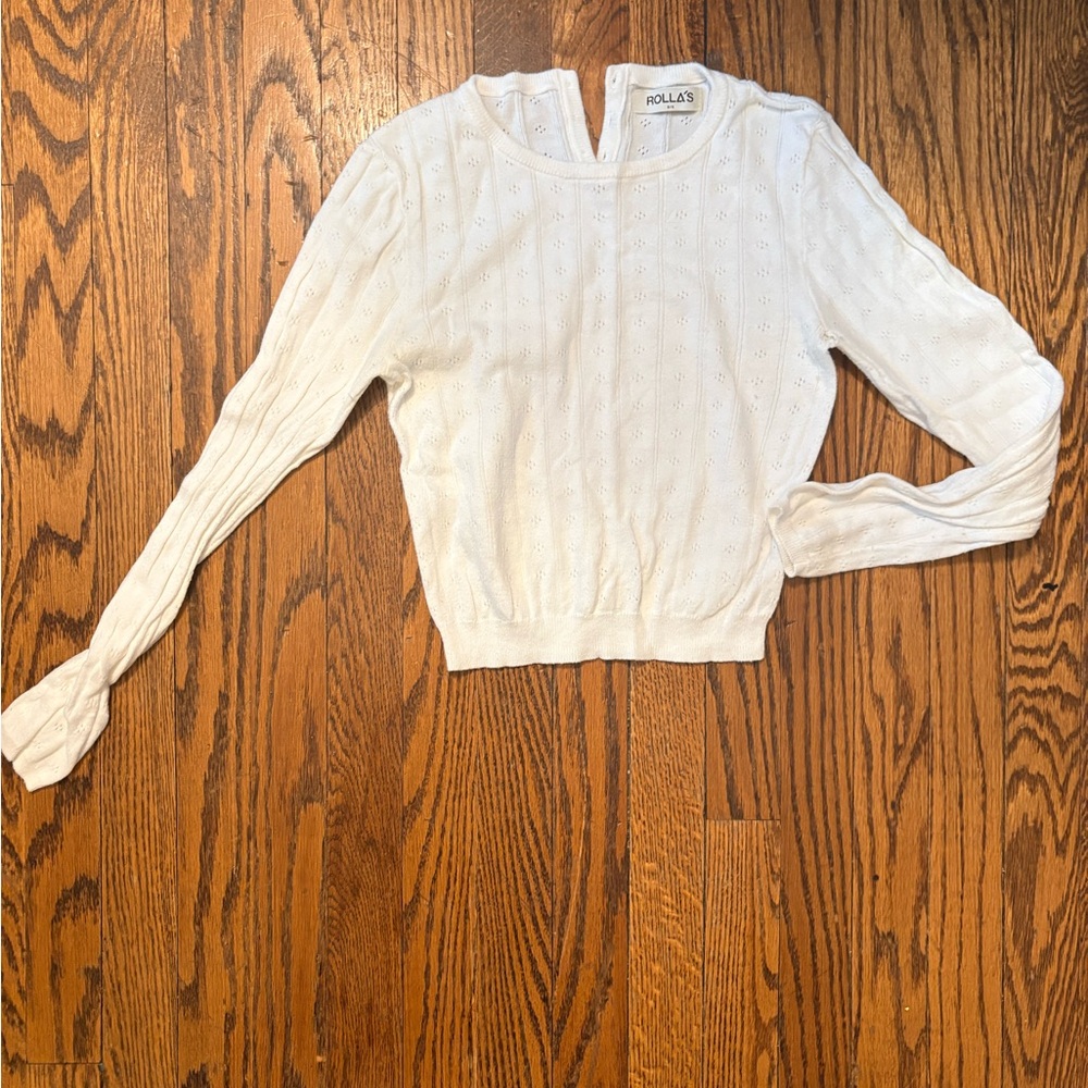 ROLLA'S White Eyelet Knit Long Sleeve Sweater
